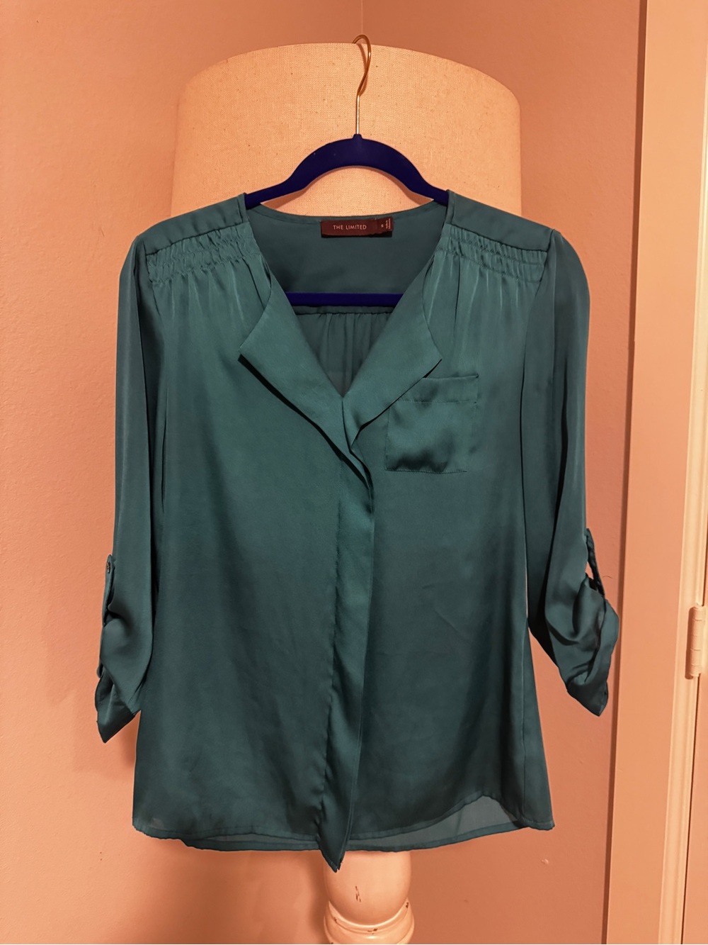The Limited Teal Button-Front Blouse with Roll-Tab Sleeves